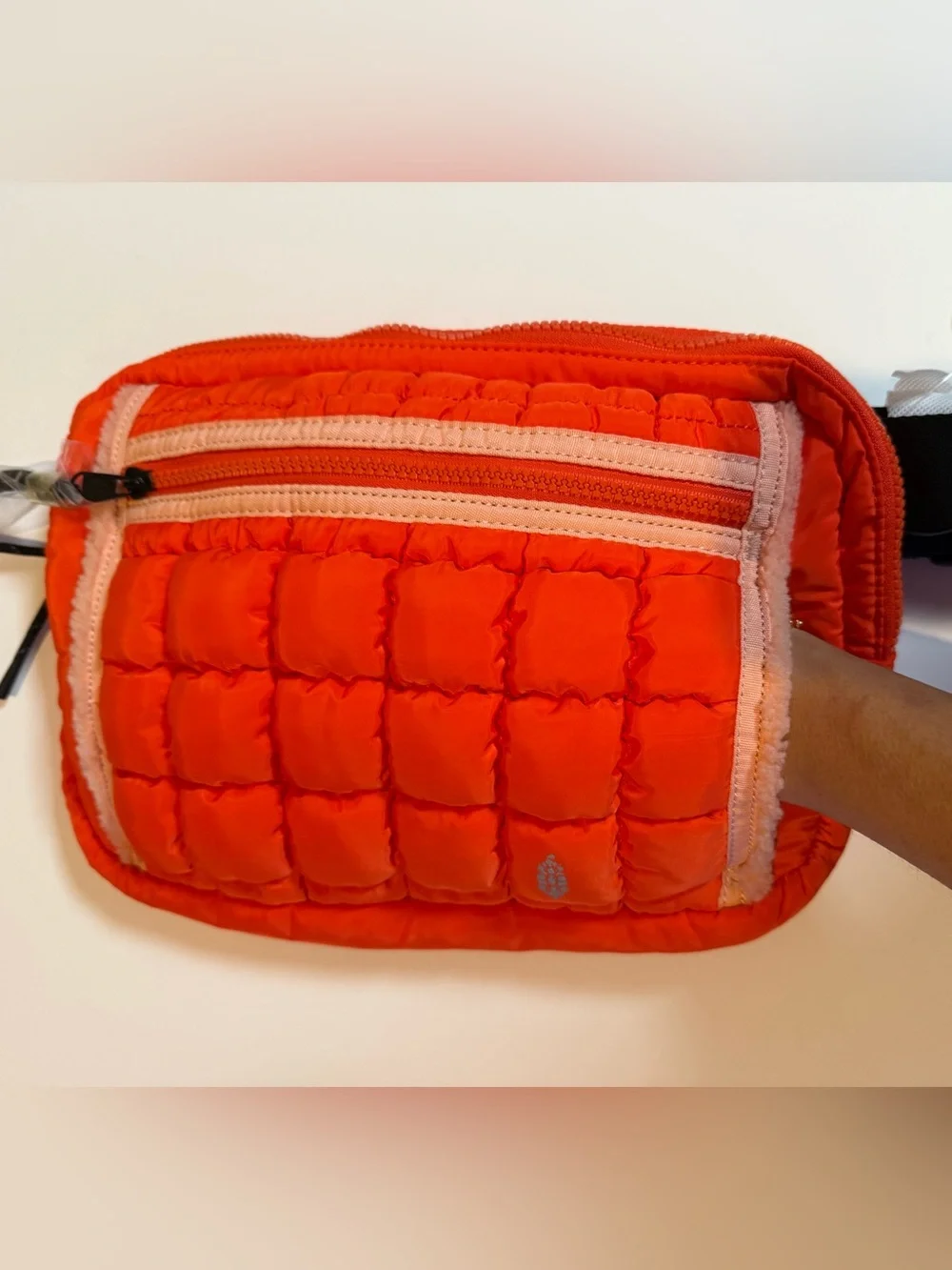 NWT FP Movement Quilted Muff Sling Bag Flame Red Sherpa Hand Warmer